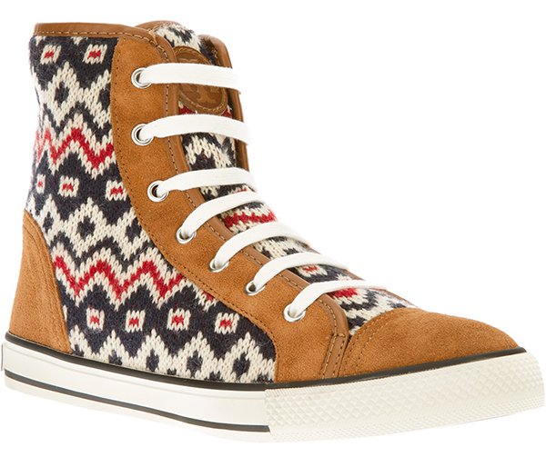 Fair Isle-Print Tory Burch "Noah" Hi-Top Sneakers