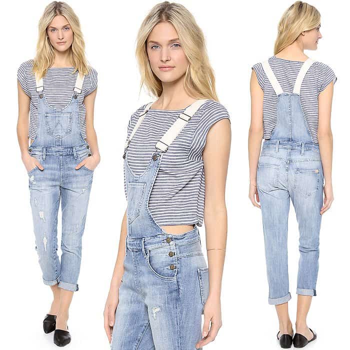 Shredded holes and whiskering add a note of deconstruction to these faded Wildfox denim overalls