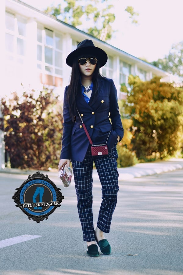 Willabelle with long hair wearing tomboy style tartan tapered pants