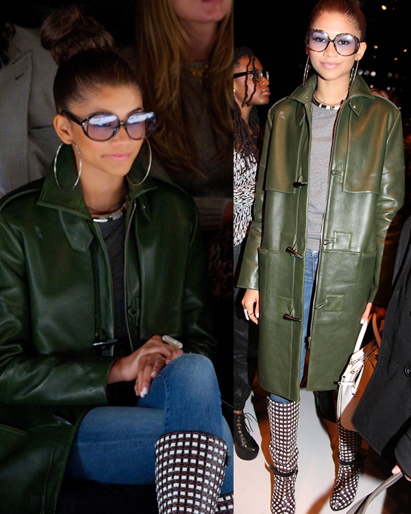 Zendaya Coleman attends New York Fashion Week in a Rebecca Minkoff coat and jeans