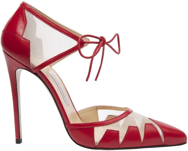 Bionda Castana Ankle-Tie Lana Pumps in Red