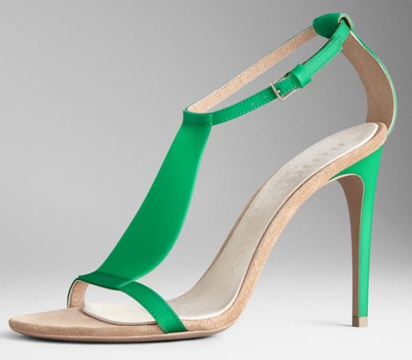 Burberry Prorsum Vinyl T-Bar Sandals in Green