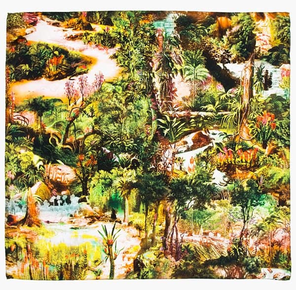 Carven Green and Brown Jungle Print Silk Scarf