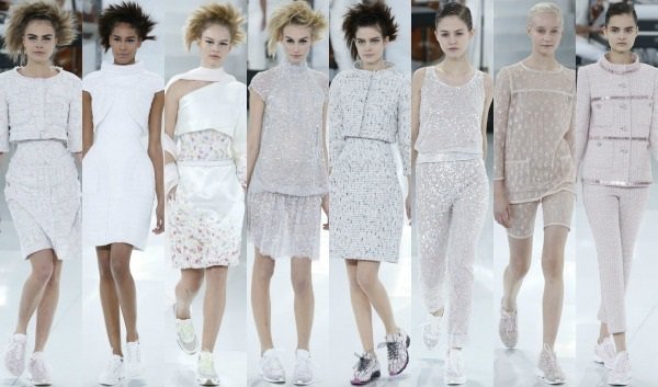 Models showing off the latest high-fashion looks from Chanel's spring/summer 2014 haute couture collection during Paris Fashion Week held in Paris, France, on January 21, 2014
