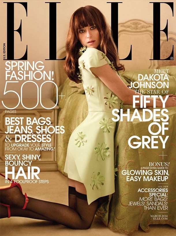 Edelsteen temperatuur grens Dakota Johnson Gets Naughty in Lingerie for Elle Magazine Cover