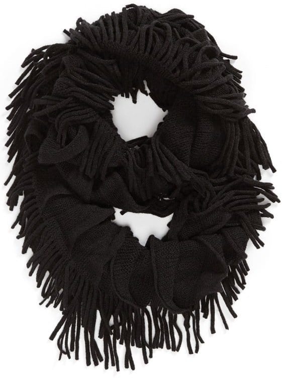 David & Young Fringed Infinity Scarf in Black