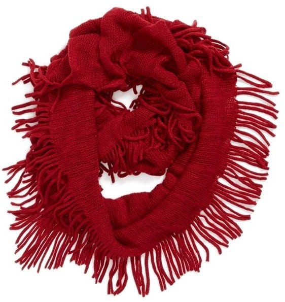 David & Young Fringed Infinity Scarf in Red