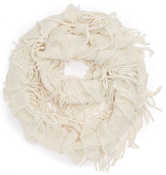David & Young Fringed Infinity Scarf in White
