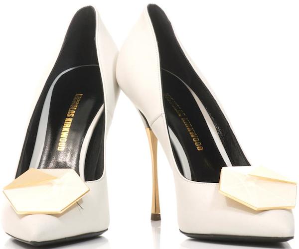 White Leather Nicholas Kirkwood "Hexagon" Pumps