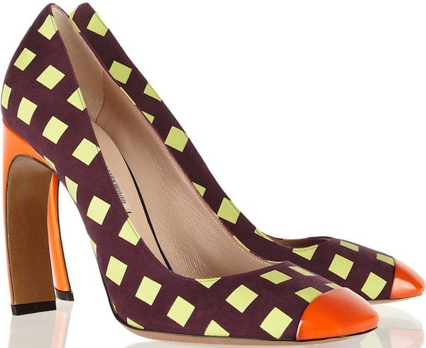 Nicholas Kirkwood Printed Pumps in Plum Suede and Orange Patent Leather