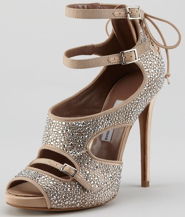 Tabitha Simmons "Bailey" Crystallized Cutout Lace-Up Sandals