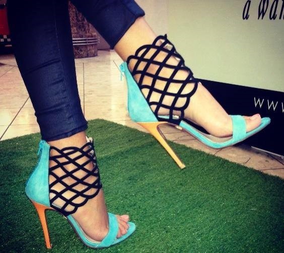 Soft Aqua & Black Kid Suede 'Acacia' Sandals