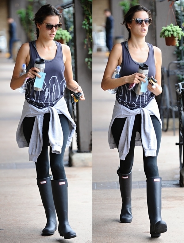 Alessandra Ambrosio wears an AC/DC cropped top leaving SoulCycle
