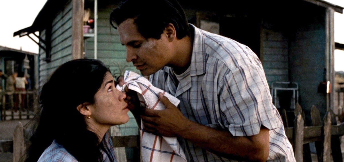 Michael Peña as Cesar Chavez and America Ferrera as his wife Helen in the 2014 Mexican-American biographical film Cesar Chavez
