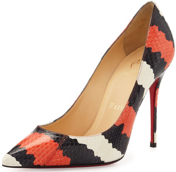 Christian Louboutin 'Decollette' Striped Snakeskin Pumps in Black/Orange