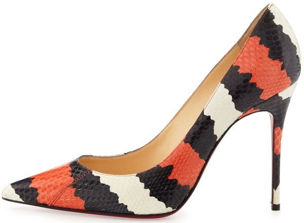 Christian Louboutin 'Decollette' Striped Snakeskin Pumps in Black/Orange