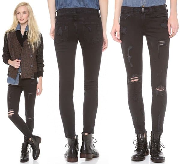 Current/Elliott The Stiletto Jeans in Black Shredded