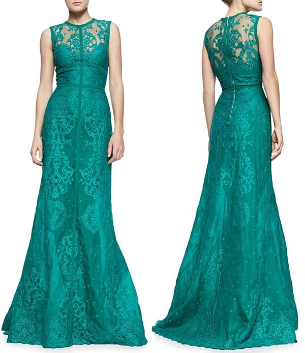 Elie Saab Sleeveless Paisley-Lace Gown