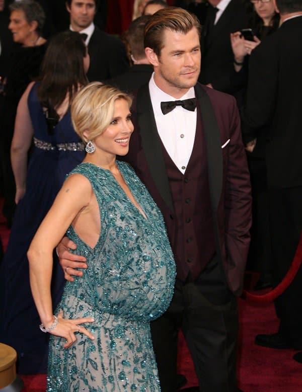 Elsa Pataky, pregnant with twins Sasha and Tristan Hemsworth, dazzles in a sparkling Elie Saab gown at the 2014 Academy Awards