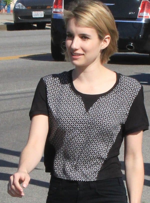 Emma Roberts' graphic mixed media crop top