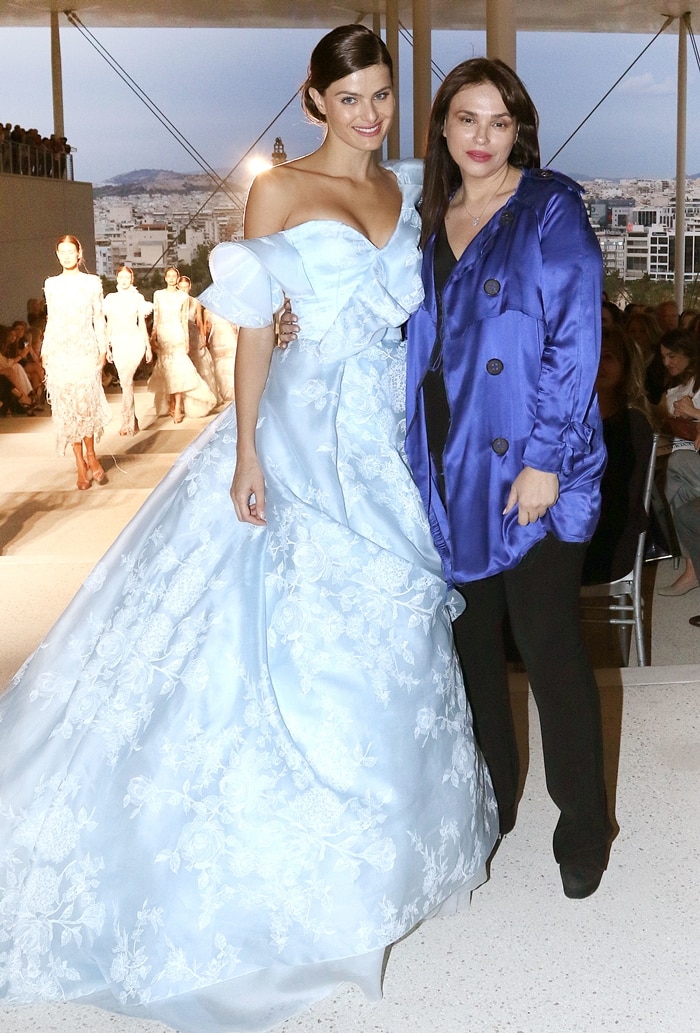 Brazilian model Isabeli Fontana posing with Greek fashion designer Celia Kritharioti