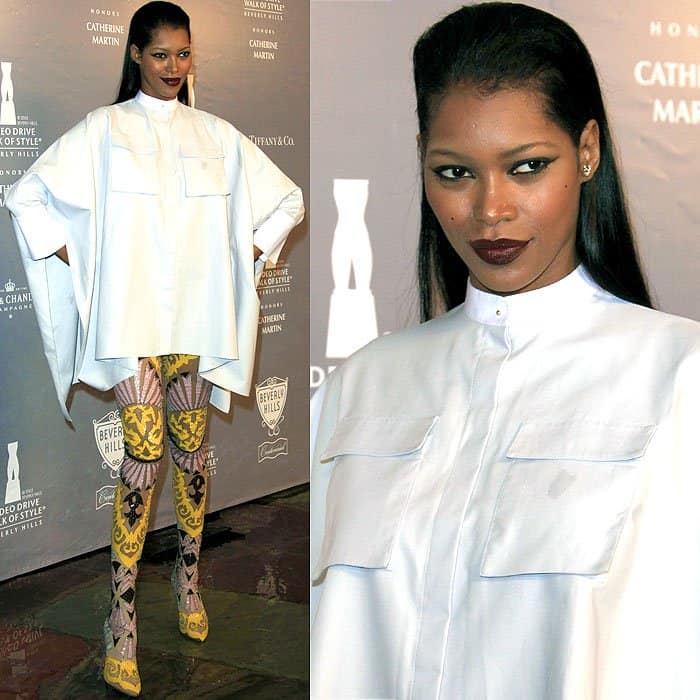 Jessica White rocks avant-garde legging-boots hybrids at the 2014 Rodeo Drive Walk of Style Awards in Beverly Hills, California