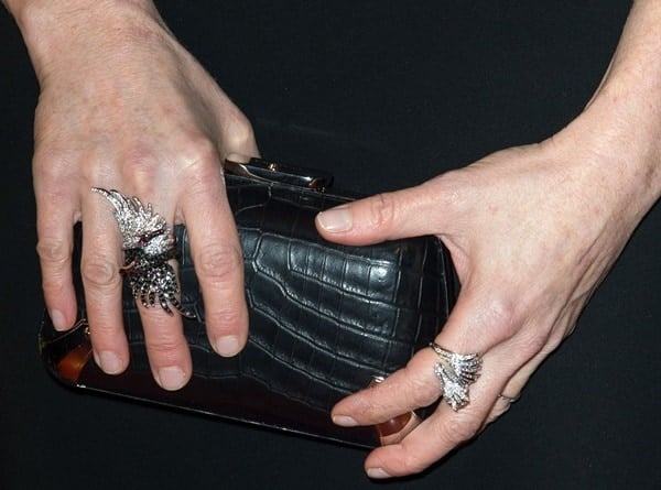 Julianne Moore clutches a black crocodile-patterned minaudière from Balenciaga