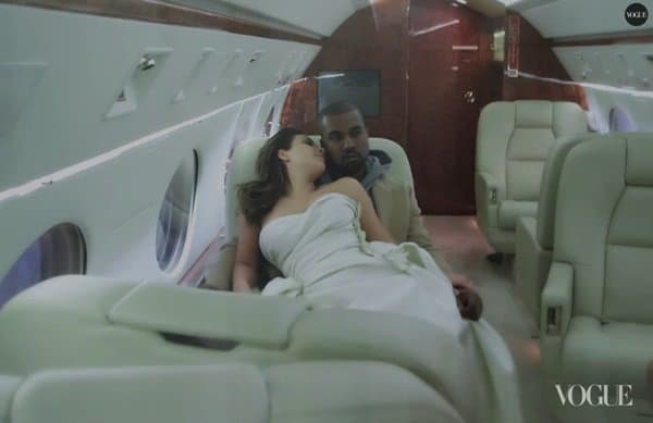 Kim Kardashian and Kanye West on a private plane