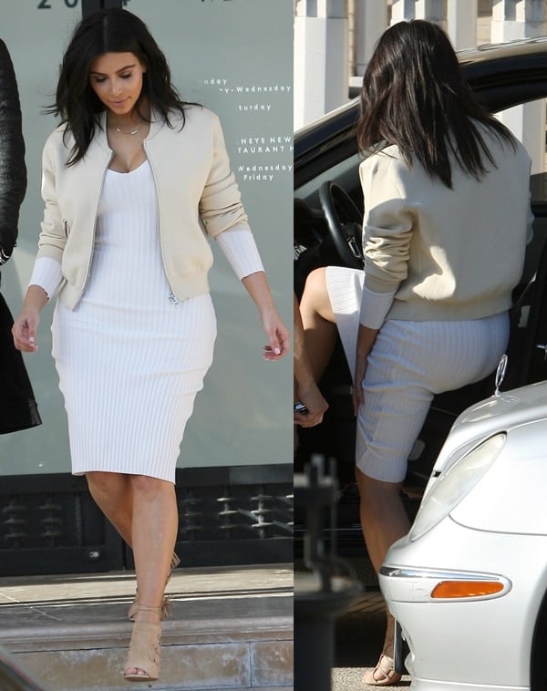 Kim Kardashian's sexy white dress and nude "Olympia" jacket from Acne