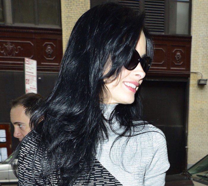 Krysten Ritter leaves her dark hair down as she stands Chelsea Post Studios for an appearance on "The Wendy Williams Show"
