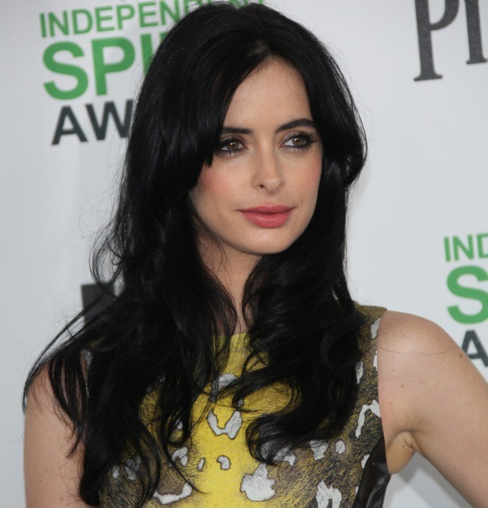 Krysten Ritter wears her dark hair down at the 2014 Film Independent Spirit Awards