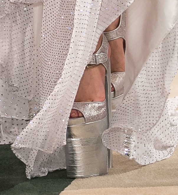 Lady Gaga's feet in towering silver Brian Atwood platform heels