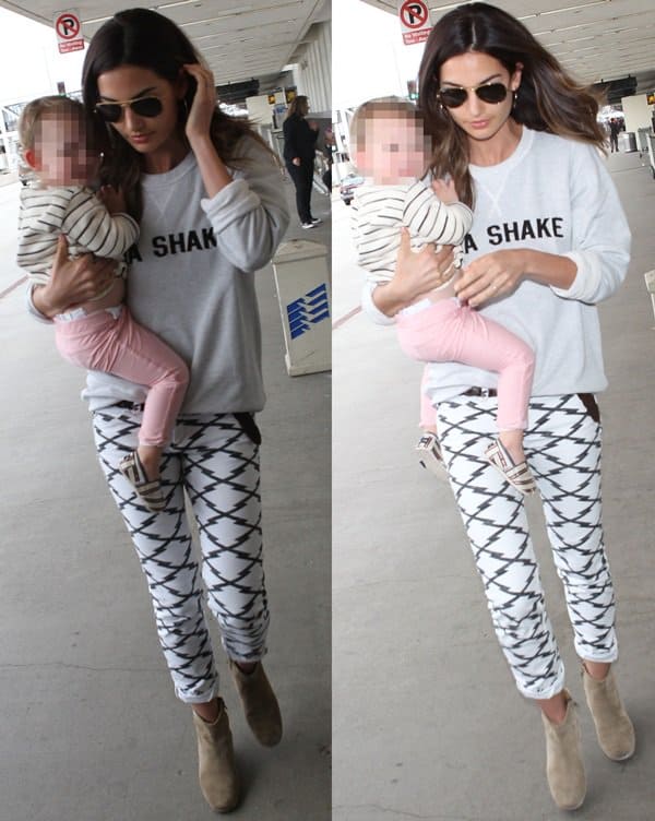 Lily Aldridge looking stylish in Nessa Ikat-print cropped jeans by Isabel Marant Étoile