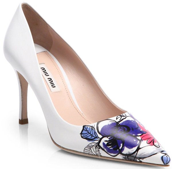 Miu Miu Painted Flower-Toe Leather Pumps