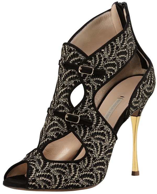 Nicholas Kirkwood Lace-Suede Metal-Heel Cage Bootie