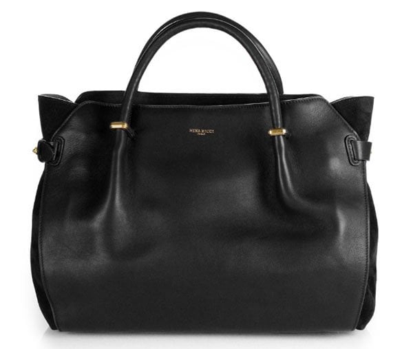 Nina Ricci Le Marché Suede-Paneled Leather Tote Black