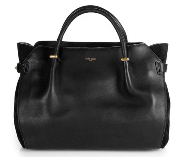 Nina Ricci Marche Suede-Paneled Leather Tote Black