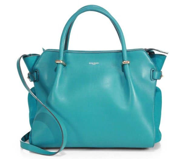 Nina Ricci Le Marché Suede-Paneled Leather Tote Blue