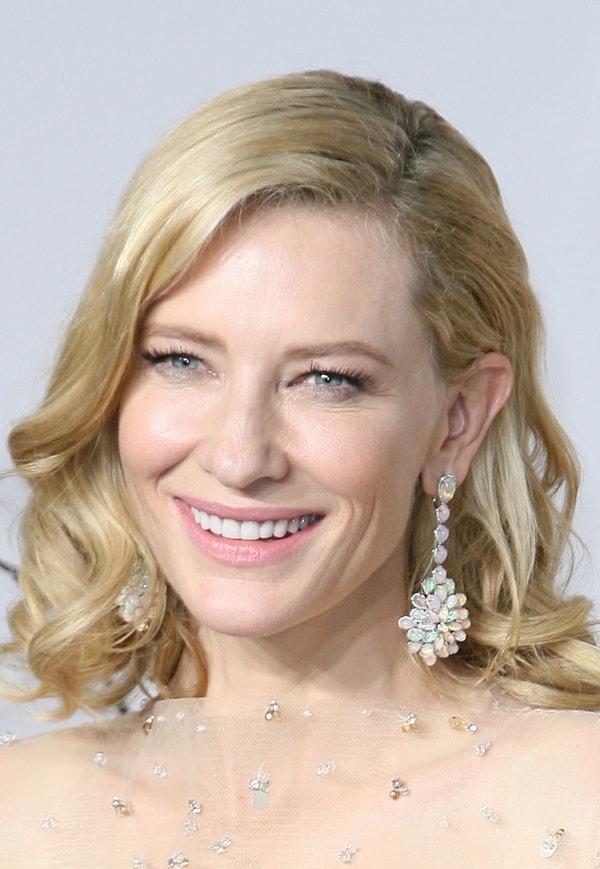 Cate Blanchett shows off her Chopard earrings with 62 opals