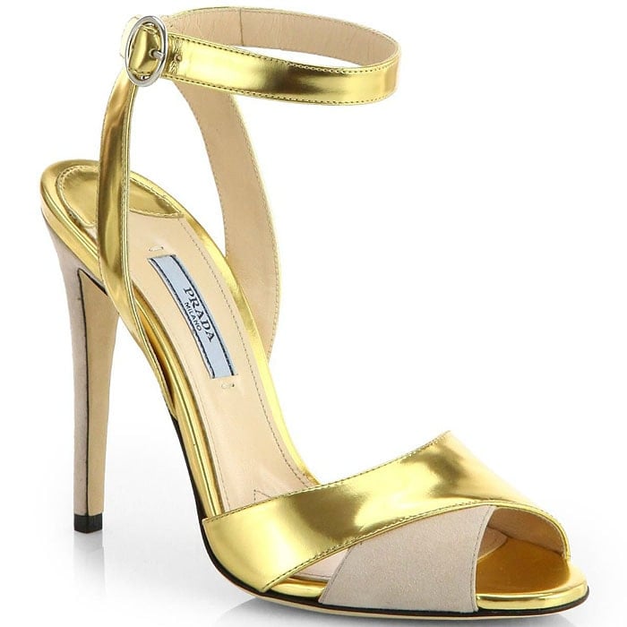 Prada Metallic Leather-and-Suede Sandals