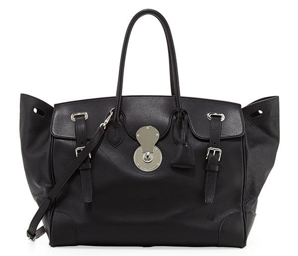 Front view of the Ralph Lauren Ricky 40 Large Calfskin Satchel Bag
