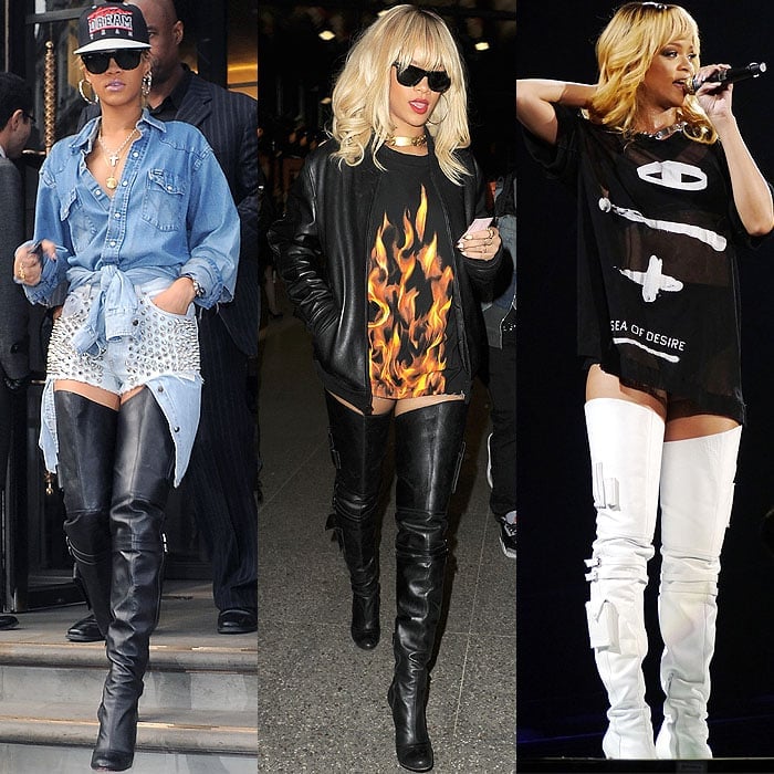 Rihanna wears streetwalker boots from Christian Louboutin