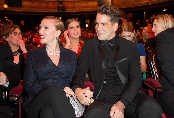Actress Scarlett Johansson and Romain Dauriac attend the 39th Cesar Film Awards 2014 at Theatre du Chatelet in Paris