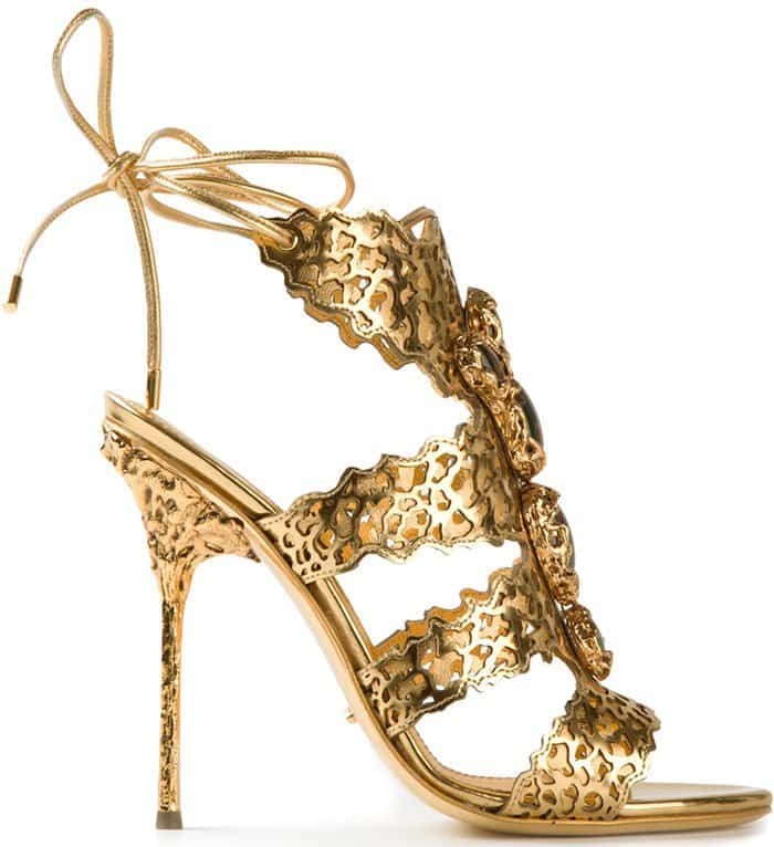 Sergio Rossi Filigree Sandals in Gold