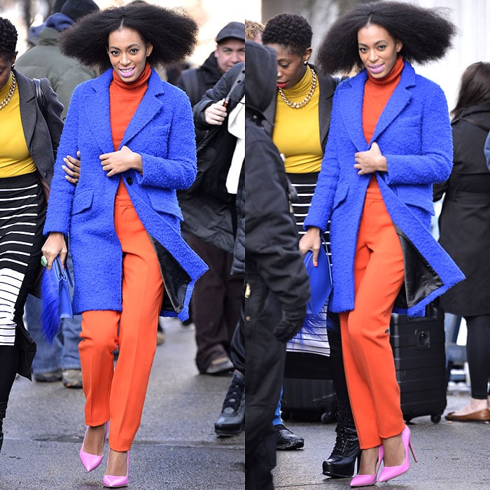 Solange Knowles departing the Milly fashion show presented during Mercedes-Benz Fashion Week Fall 2014 in New York City on February 10, 2014