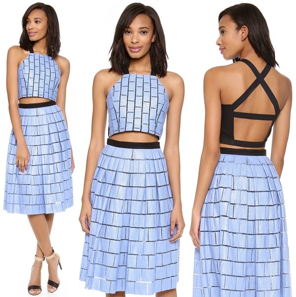 Tibi Raffia Patchwork Crop Top