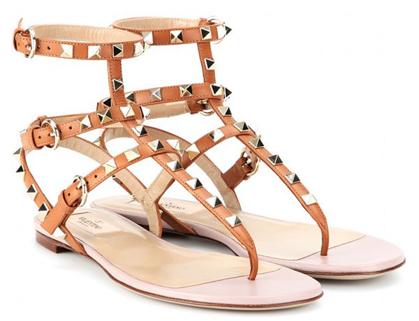 Valentino Rockstud Leather Sandals Tan