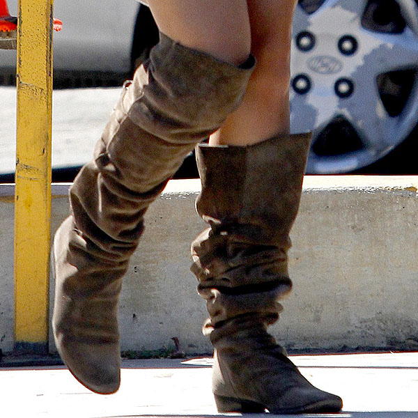 Vanessa Hudgens wears slouchy suede Joie boots while out in Studio City