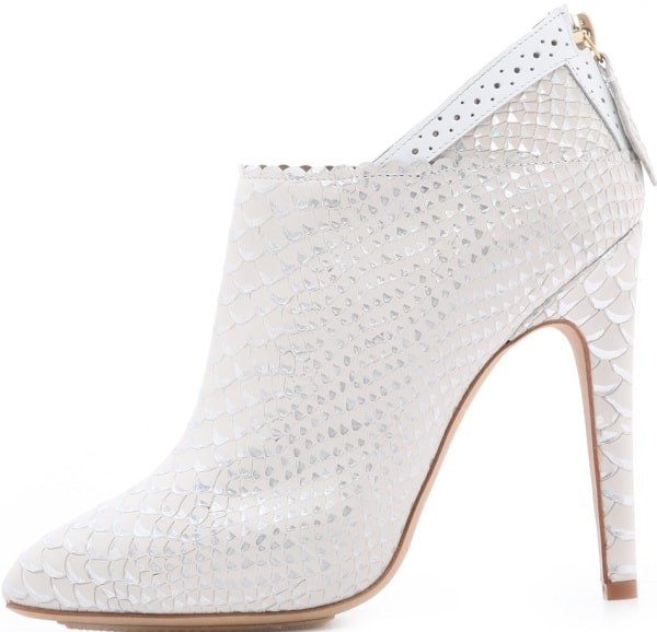 Aperlai Metallic-tipped Booties in White Snake-Embossed Leather