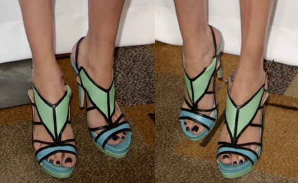 Maggie Grace's hot feet in seafoam green Burak Uyan sandals